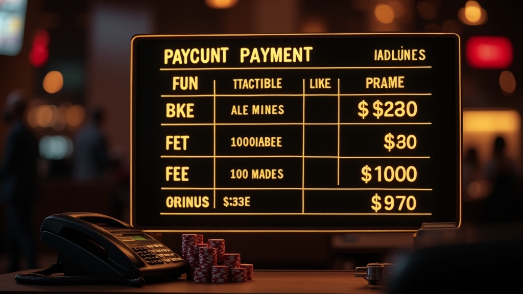 Casino-Tresen mit Hinweisen zu Limits, Gebühren und Währungen